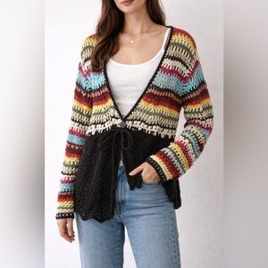 Boston Proper Crochet Knit Rainbow Baby Doll Cardigan Sweater - Size Small